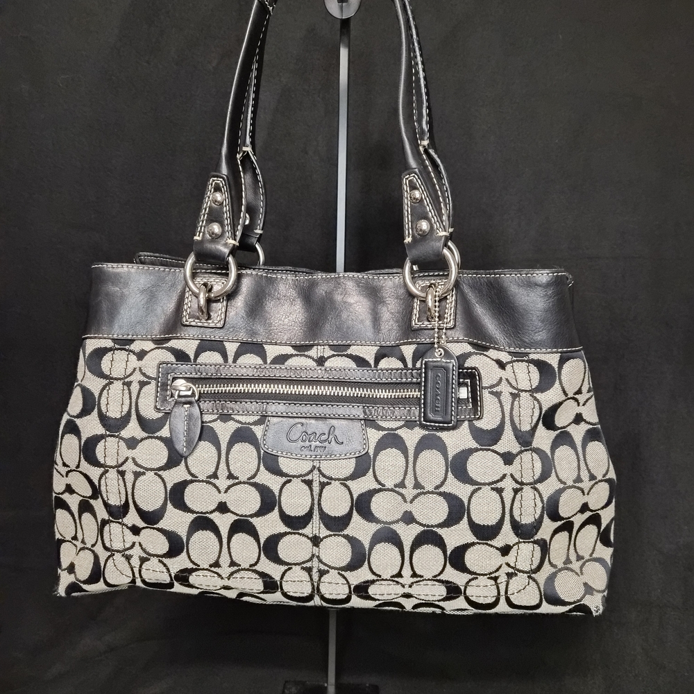 Coach Black and Cream Signature Tote Bag